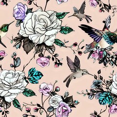 Chic Floral Wallpaper with Geometric Accents for Modern Appeal