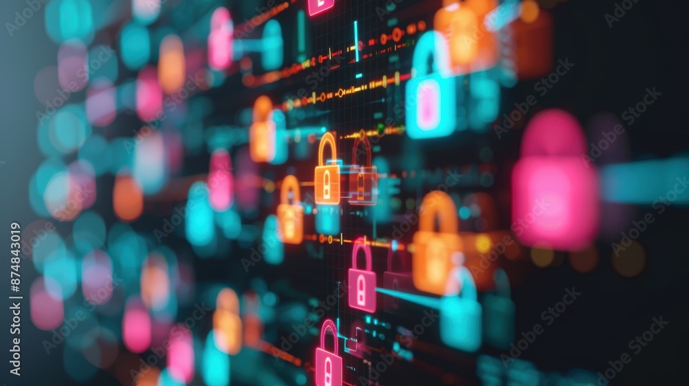 Poster an abstract representation of gdpr compliance through interconnected digital icons and security symb