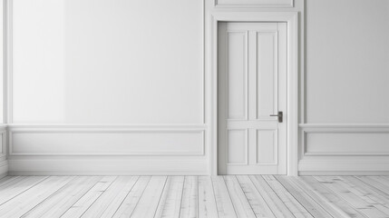 Naklejka premium White door on empty wall background with copy space