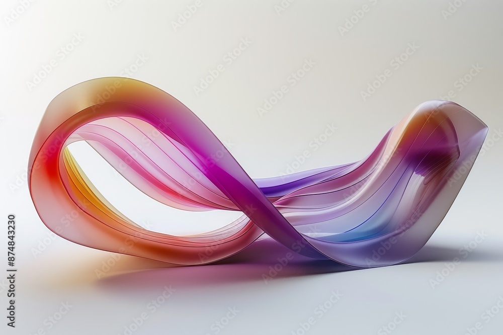 Poster abstract ribbon-like shape with colorful gradients, representing fluid motion and artistic expressio