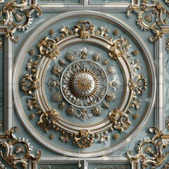 Fototapeta premium Baroque, Barocco Ornate Marble Ceiling Non-Linear Reformation Design with Intricate Accents Depicting Classic Elegance and Architectural Beauty