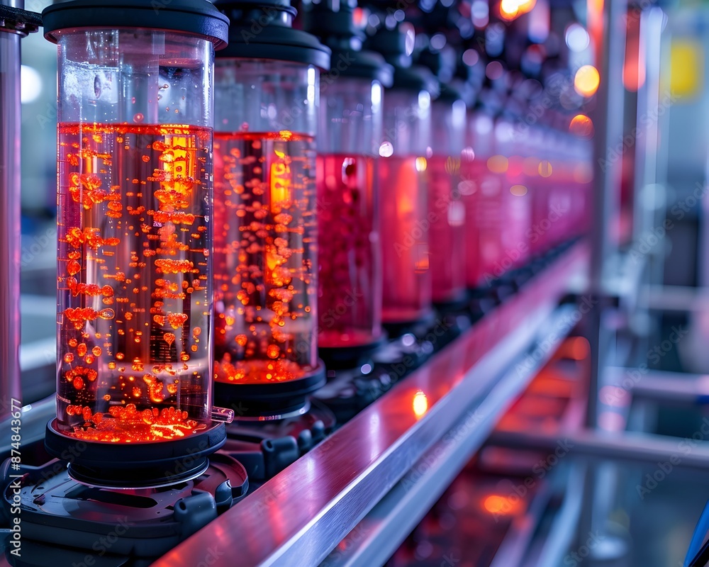 Poster detailed view of a bioreactor with lab grown cells multiplying emphasizing the science behind cultur