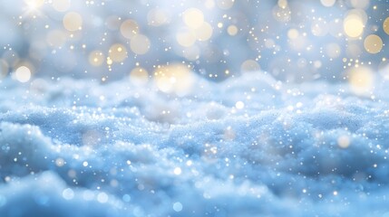 Fototapeta premium Light snow bokeh background on shiny glitter light blue snow winter for Christmas festive background. 