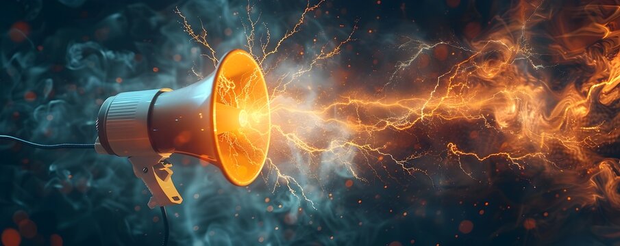 Megaphone with Lightning Bolt   Powerful and Impactful Speech Concept
