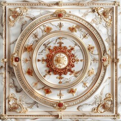 Baroque, Barocco Ornate Marble Ceiling Non-Linear Reformation Design with Intricate Accents Depicting Classic Elegance and Architectural Beauty