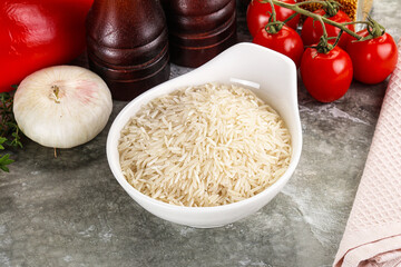 Raw delicous basmati rice heap