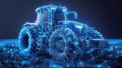Futuristic Tractor in a Digital Field