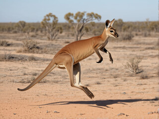  A kangaroo jumping in a desert