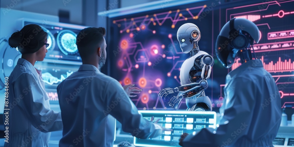 Poster professionals working in a high-tech control room with multiple screens monitoring global operations