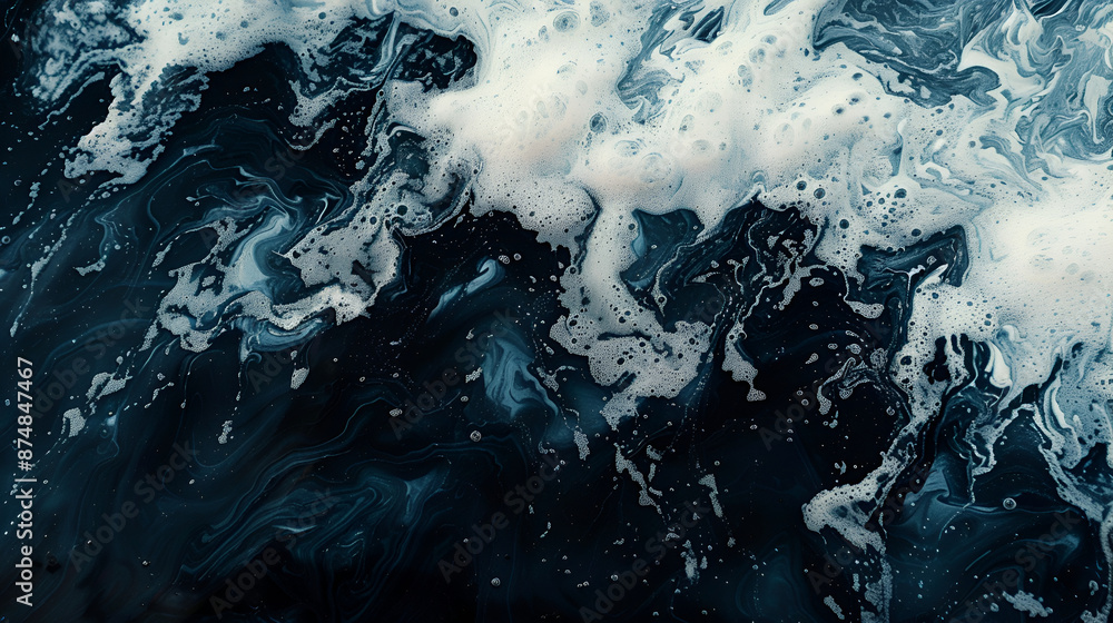 Poster an exquisite close-up view of blue fluid art, showcasing swirling and flowing patterns with a glossy