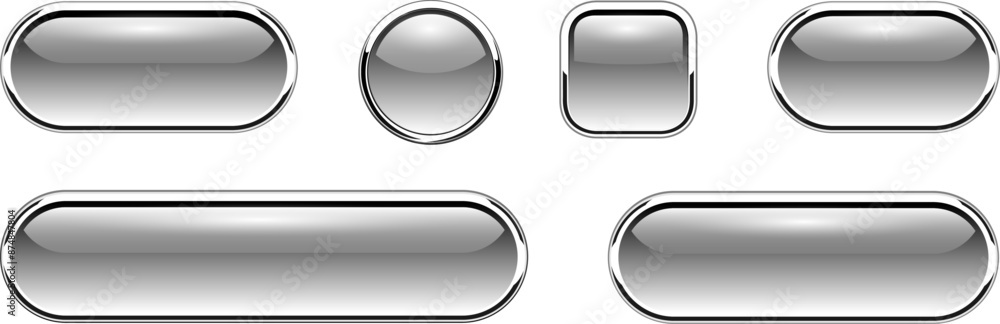 Aufkleber Gray buttons set, glossy isolated icons with metallic chrome elements.