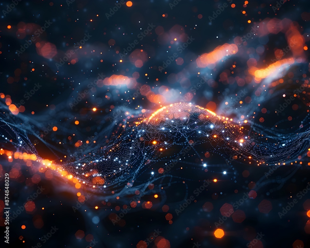 Poster representation of quantum entanglement with glowing light threads