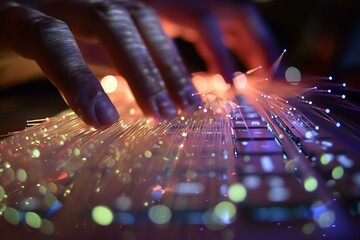 typing on keyboard with Fiber optics background, shot in HD