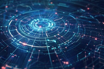 Animation of scope scanning and data processing on grid over blue background. digital interface, global hi tech, mechanical technology and connection concept digitally generated video.