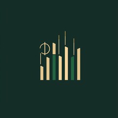 Obraz premium A modern logo for a fintech company featuring stylized currency symbols and bar graphs on a solid dark green background.