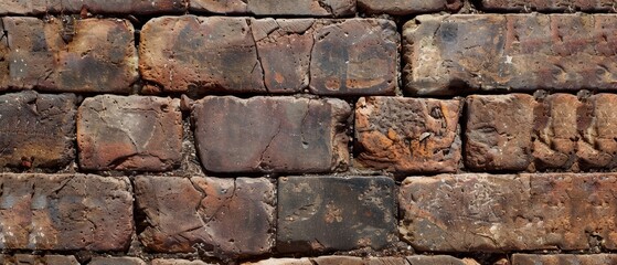 Obraz premium Rustic Old Brick Wall with Weathered Texture and Natural Colors in Sunlight