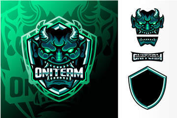 Oni Mask Logo eSport With Shield. Logo Gaming Team. Ghost Vector With Costume Name © Gayuhdesu