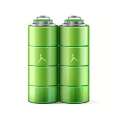 Two Green Batteries with Wind Turbine Symbols