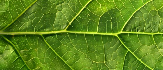 Obraz premium Green Leaf Veins Showing Detailed Natural Texture and Patterns in Sunlight