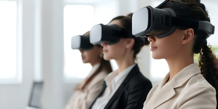 Networking professionals embrace virtual conferences with AR glasses for enhanced immersion. Concept Virtual Conferences, AR Glasses, Networking Professionals, Enhanced Immersion