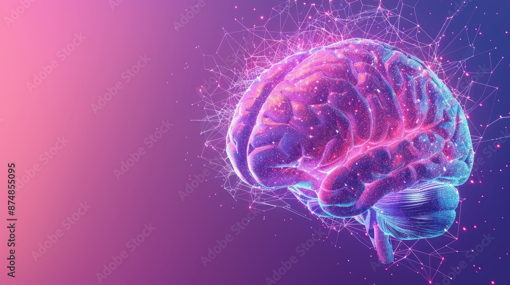 Aufkleber brain with interconnected neural pathways on a gradient purple background, representing chronic neur