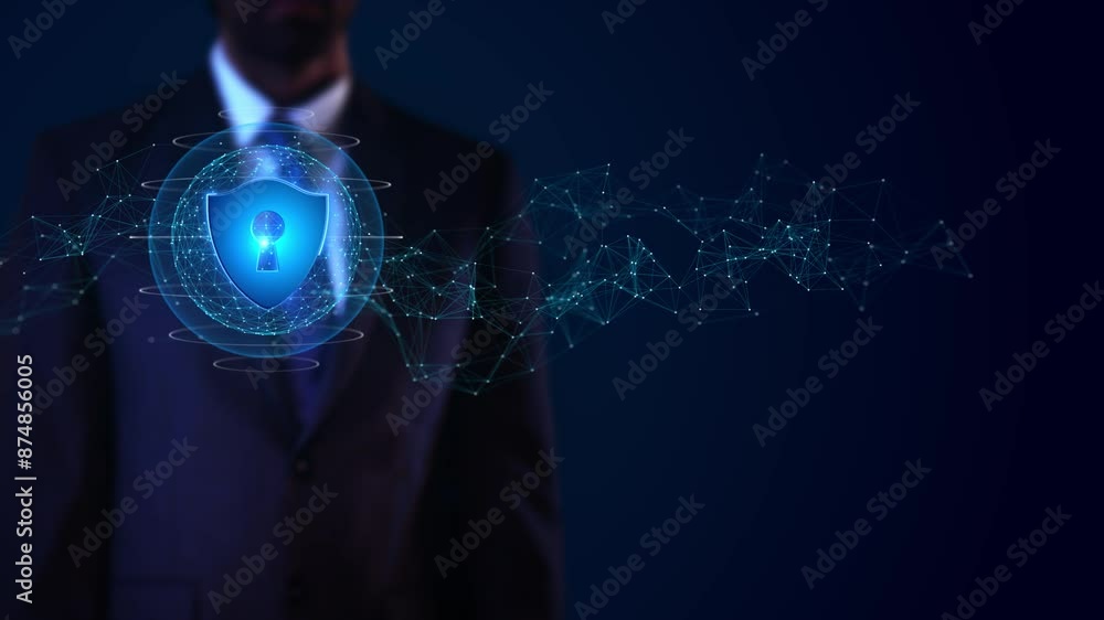 Poster businessman virtual display hud hologram data science cyber security privacy business internet techn