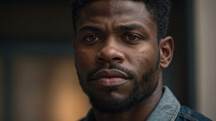 A close-up portrait of a man with a thoughtful expression, capturing the depth and emotion in his eyes in an intimate setting.
