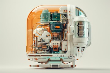 Futuristic machine with complex details, representing advanced technology and innovation.