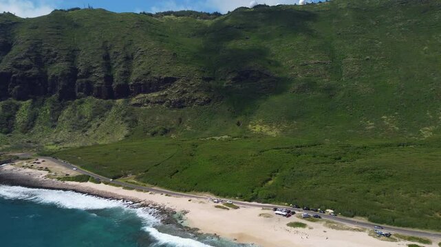 4K drone video of the island of Hawaii over the beaches of Lihue, Kauai. Near Waikiki Beach, Na Pali Coast, Haleakala National Park, Moloka'i's Kalaupapa