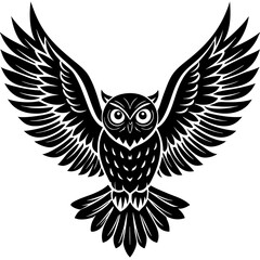 Owl vector illustration, bird  isolated on white, Snow Owl silhouette, Snow Owl vector art
