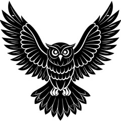 Owl vector illustration, bird  isolated on white, Snow Owl silhouette, Snow Owl vector art