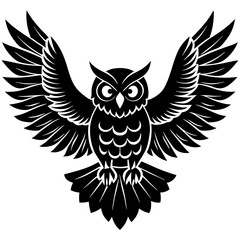 Owl vector illustration, bird  isolated on white, Snow Owl silhouette, Snow Owl vector art