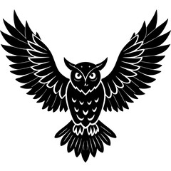 Owl vector illustration, bird  isolated on white, Snow Owl silhouette, Snow Owl vector art