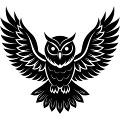 Owl vector illustration, bird  isolated on white, Snow Owl silhouette, Snow Owl vector art