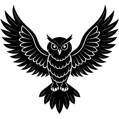 Owl vector illustration, bird  isolated on white, Snow Owl silhouette, Snow Owl vector art