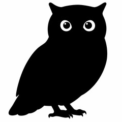 Owl vector illustration, bird  isolated on white, Snow Owl silhouette, Snow Owl vector art