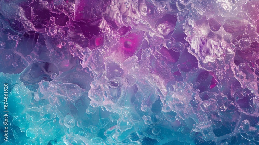 Poster a bold and vibrant design with overlapping layers of complex cellular formations rendered in bright 