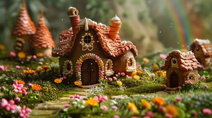 Fototapeta premium Gingerbread Houses in a Magical Forest