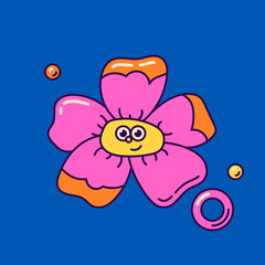 Surreal groovy flower on blue background.