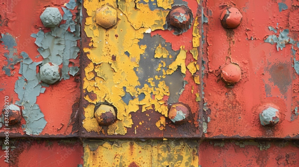 Poster the once bright and colorful slides now appear faded and worn with dark patches of rust peeking thro