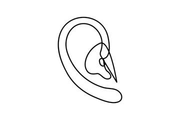 Human ear continuous one line drawing of isolated outline vector art illustration
