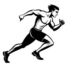 Healthy Start Male Runner Line Art Vector Silhouette