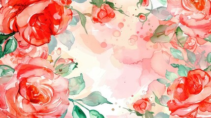 watercoloours roses frame, big square frame Generated with AI