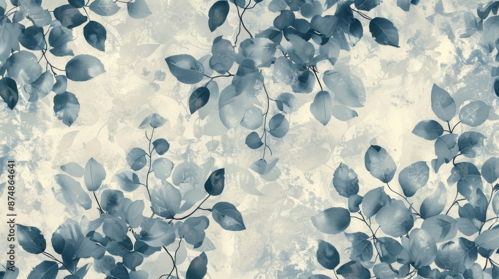 Poster organic foliage patterns rendered in a monochromatic color scheme blending seamlessly together to mi