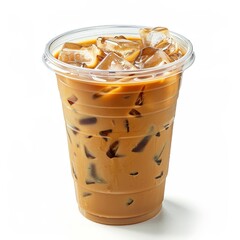 Clear plastic cup filled with iced coffee isolated  19