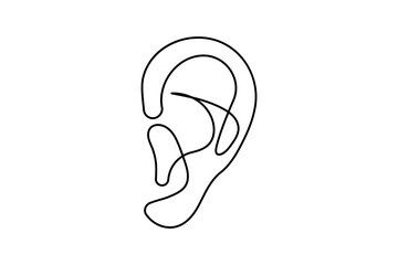 Human ear continuous one line drawing of isolated outline vector art illustration