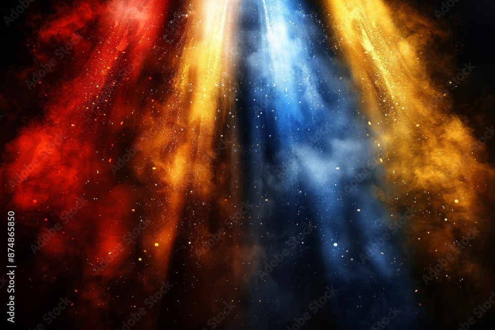 Poster abstract cosmic explosion with colorful particles, symbolizing energy and creativity in a dynamic de