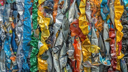 A Wall of Fish Made of Plastic Waste