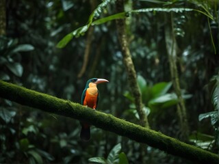 A bird in a dense amazon forest