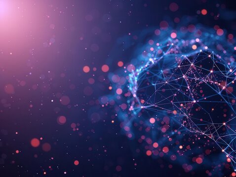 Abstract digital technology background with glowing circle and particles.